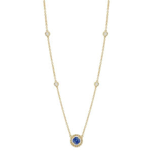 Collier en or jaune serti d'un saphir et diamants