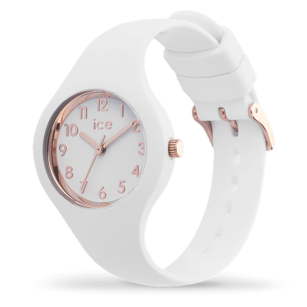 ICE glam - white rose gold numbers - extra small- 3h-Montres femme-Marque: Tendance et moderne, la ICE glam White Rose-Gold allie élégance et sobriété pour un look tout en simplicité ! Munie d’un bracelet blanc en silicone ultra souple et de détails rose-gold, cette montre extra-small saura s’adapter à toutes vos tenues, de jour comme de soirée ! Son atout ? Ses chiffres dorés à la fois pratiques et discrets vous donneront l’heure avec style et précision. Référence: 015343 CollectionICE glam Couleur(s)Blanc