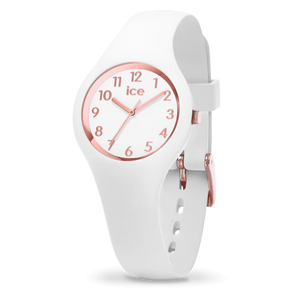 ICE glam - white rose gold numbers - extra small- 3h-Montres femme-Marque: Tendance et moderne, la ICE glam White Rose-Gold allie élégance et sobriété pour un look tout en simplicité ! Munie d’un bracelet blanc en silicone ultra souple et de détails rose-gold, cette montre extra-small saura s’adapter à toutes vos tenues, de jour comme de soirée ! Son atout ? Ses chiffres dorés à la fois pratiques et discrets vous donneront l’heure avec style et précision. Référence: 015343 CollectionICE glam Couleur(s)Blanc