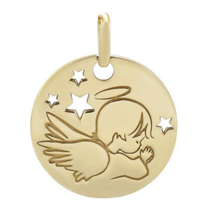 Pendentif médaille ange et étoiles en or jaune-Pendentif Religieux-Marque:Référence: L3.192Métal: Or jauneTitre: 18 caratsPoids du métal: 1,00 Gr-DIAM'S- -DIAM'S NC