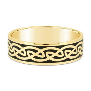 Alliance en or jaune motifs celtique résine noire-Alliance or et argent-Marque:Référence: D1.236Métal: Or jauneTitre: 18 caratsPoids du métal: 4,80 GrComment choisir sa taille de doigt:cliquer pour découvrir notre guide des tailles imprimable-DIAM'S- -DIAM'S NC