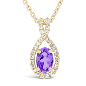 Pendentif en or jaune serti d'une Améthyste et de diamants.-Pendentifs & Colliers pierres précieuses-Marque:Référence: D3.153-AMMétal: Or jauneTitre: 18 caratsPoids du métal: 1,10 GrType de pierre: AméthysteForme - taille: Taille ovaleCouleur: MauveType de pierre (2): Diamant(s)Poids (2): 0,81 CtForme - taille (2): Taille brillantCouleur (2): FPureté (2): SI1-DIAM'S- -DIAM'S NC
